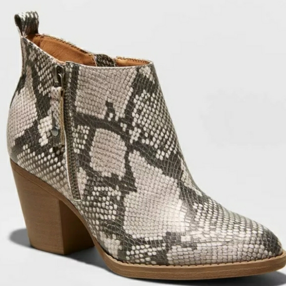 Universal Thread Shoes - FAUX SNAKESKIN DOUBLE ZIP ANKLE BOOTIES